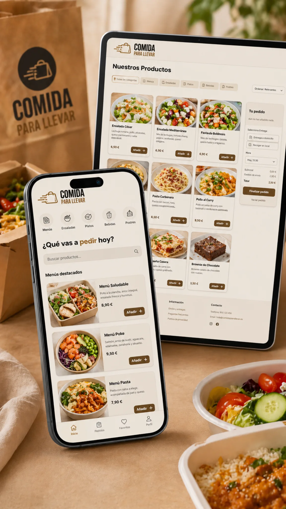 Carta digital para comida para llevar con pedidos online, recogida y domicilio