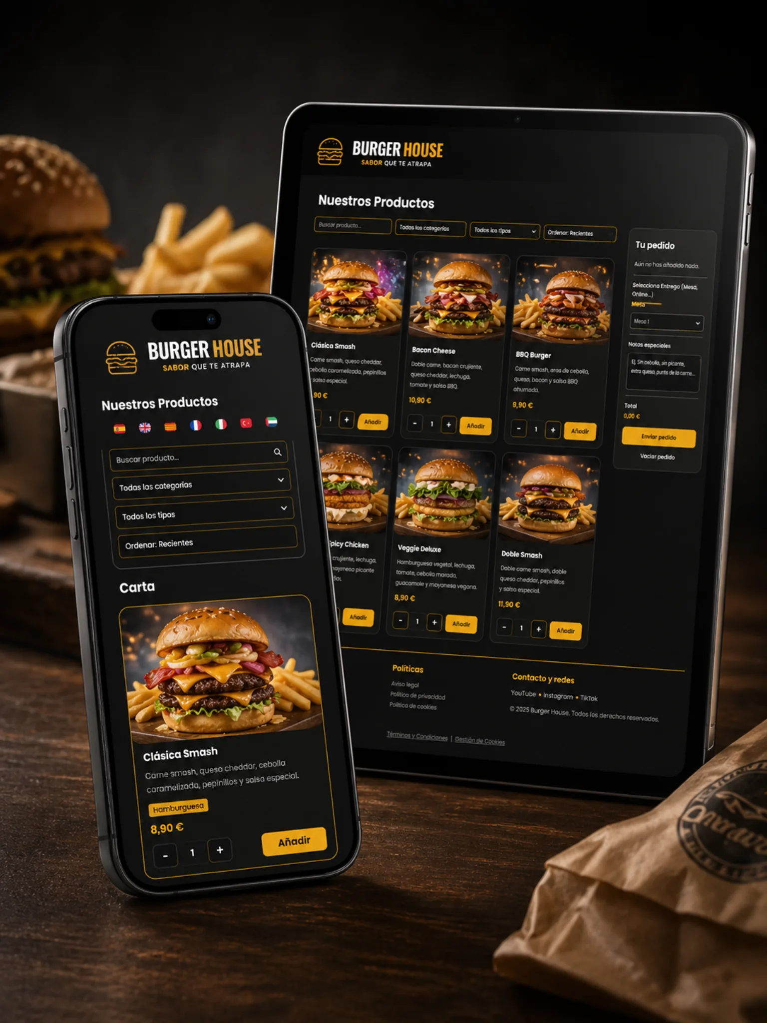 Carta digital para hamburgueserías con QR y pedidos online