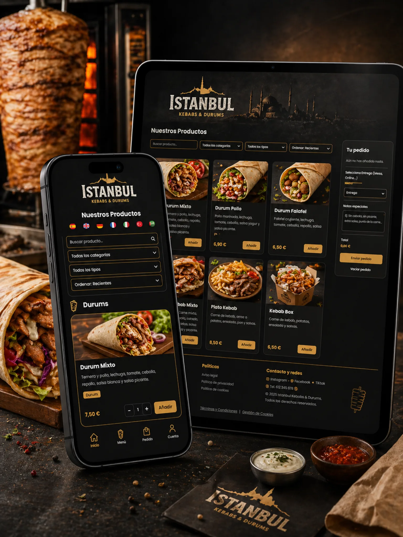 Carta digital para kebabs con QR y pedidos online