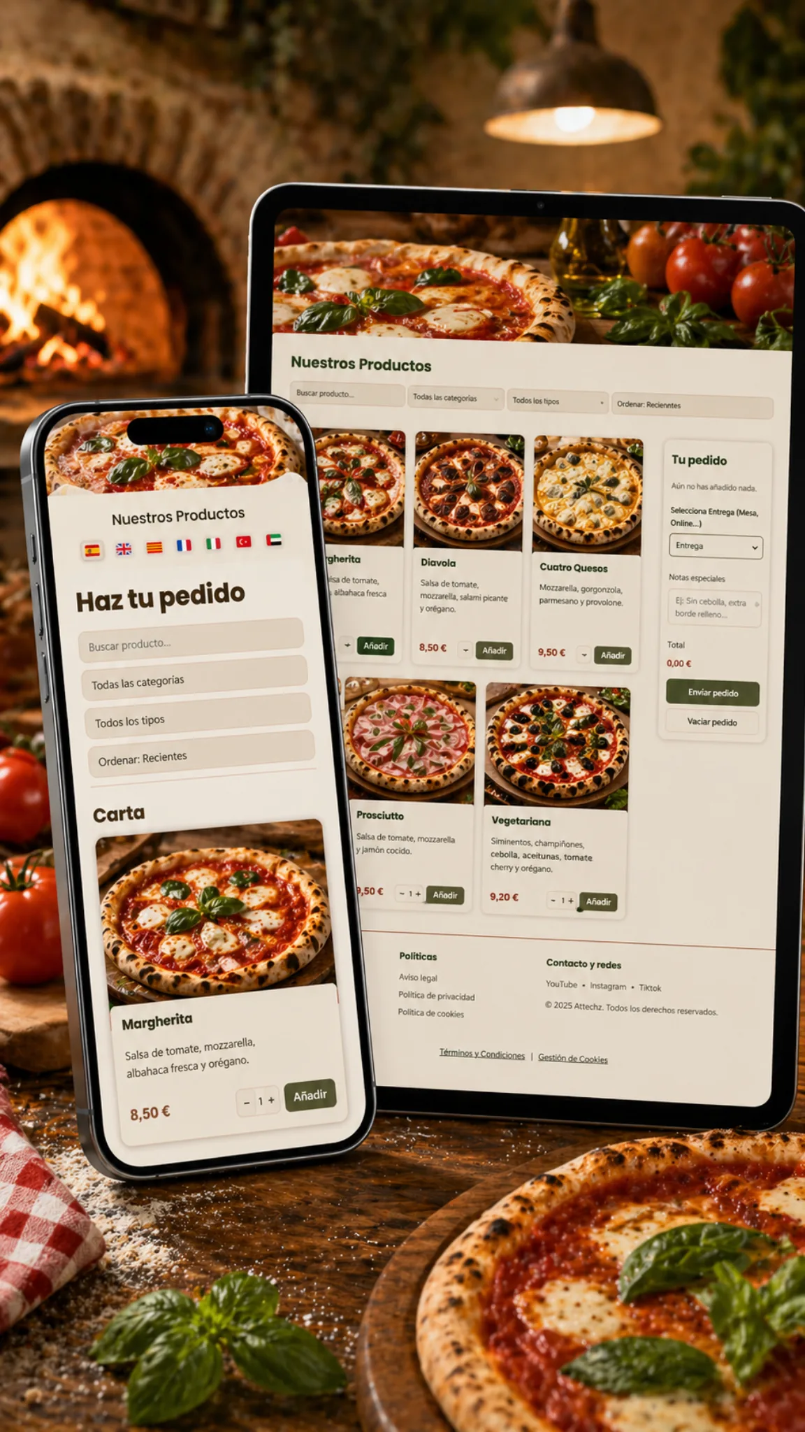 Carta digital para pizzerías con QR y pedidos online