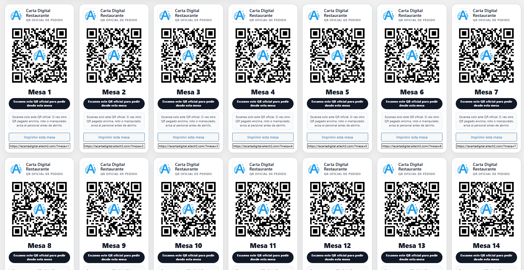 Menú QR para restaurantes con códigos QR para mesas